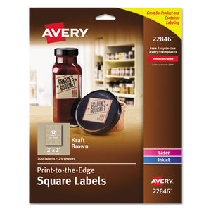 Square Print-to-the-edge Labels, Inkjet-laser Printers, 2 X 2, Kraft Brown, 12-sheet, 25 Sheets-pack