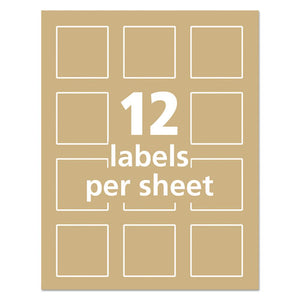 Square Print-to-the-edge Labels, Inkjet-laser Printers, 2 X 2, Kraft Brown, 12-sheet, 25 Sheets-pack