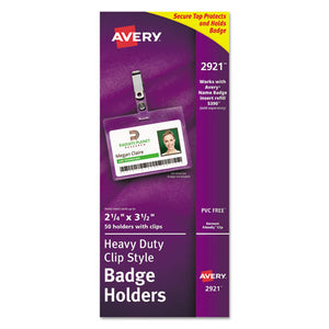 ESAVE2921 - Secure Top Clip-Style Badge Holders, Horizontal, 2 1-4 X 3 1-2, Clear, 50-box