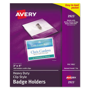 ESAVE2923 - HEAVY-DUTY CLIP-STYLE BADGE HOLDERS, HORIZONTAL, 4 X 3, CLEAR, 100-BOX