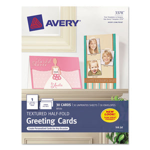 ESAVE3378 - Textured Half-Fold Greeting Cards, Inkjet, 5 1-2 X 8 1-2, Wht, 30-bx W-envelopes