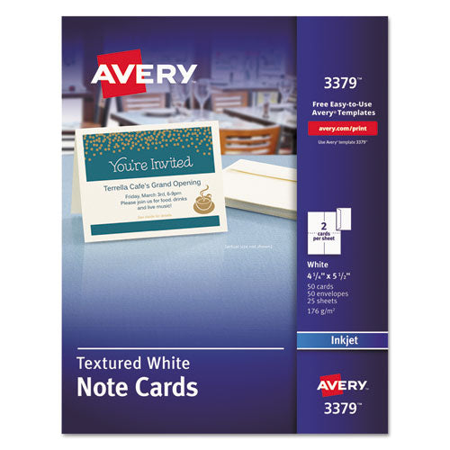 ESAVE3379 - Textured Note Cards, Inkjet, 4 1-4 X 5 1-2, Uncoated White, 50-bx W-envelopes