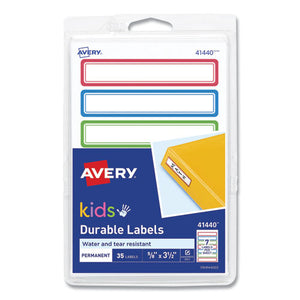 Avery Kids Handwritten Identification Labels, 3.5 X 0.63, Assorted Border Colors, 7 Labels-sheet, 5 Sheets-pack