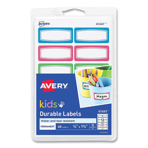 Avery Kids Handwritten Identification Labels, 1.75 X 0.75, Border Colors: Blue, Green, Red, 12 Labels-sheet, 5 Sheets-pack