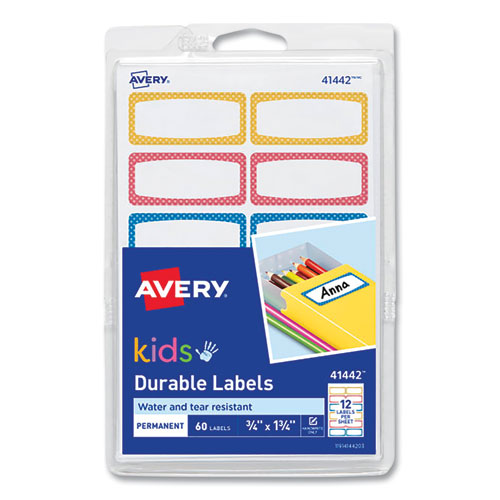 Avery Kids Handwritten Identification Labels, 1.75 X 0.75, Borders: Blue, Orange, Yellow, 12 Labels-sheet, 5 Sheets-pack