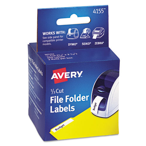 ESAVE4155 - Thermal Printer File Folder Labels, 1-3 Cut, White, 130-roll, 2 Rolls