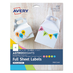 ESAVE4332 - COLOR EASY PEEL LABELS, 8 1-2 X 11, ASSORTED, 1-SHEET, 10 SHEETS-PK