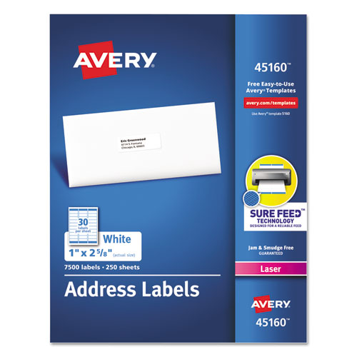 ESAVE45160 - Address Labels For Laser Printers, 1 X 2 5-8, White, 7500-box