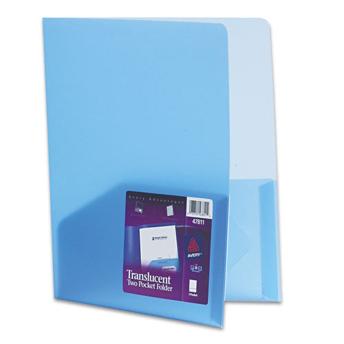 ESAVE47811 - Plastic Two-Pocket Folder, 20-Sheet Capacity, Translucent Blue