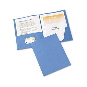 ESAVE47976 - Two-Pocket Folder, Prong Fastener, Letter, 1-2" Capacity, Light Blue, 25-box