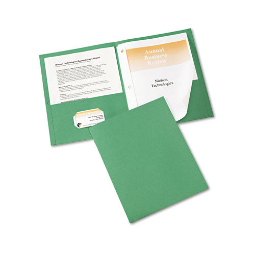 ESAVE47977 - Two-Pocket Folder, Prong Fastener, Letter, 1-2" Capacity, Green, 25-box