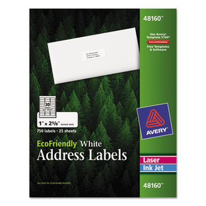 Ecofriendly Mailing Labels, Inkjet-laser Printers, 1 X 2.63, White, 30-sheet, 25 Sheets-pack