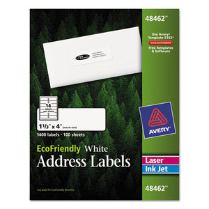 Ecofriendly Mailing Labels, Inkjet-laser Printers, 1.33 X 4, White, 14-sheet, 100 Sheets-pack
