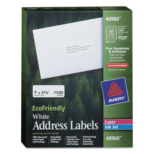 ESAVE48960 - Ecofriendly Laser-inkjet Easy Peel Mailing Labels, 1 X 2 5-8, White, 7500-pack