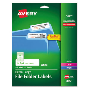 ESAVE5027 - X-Large 1-3-Cut File Folder Labels W-trueblock, 15-16 X 3 7-16, White, 450-pack