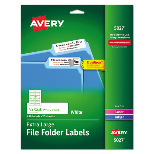 ESAVE5027 - X-Large 1-3-Cut File Folder Labels W-trueblock, 15-16 X 3 7-16, White, 450-pack