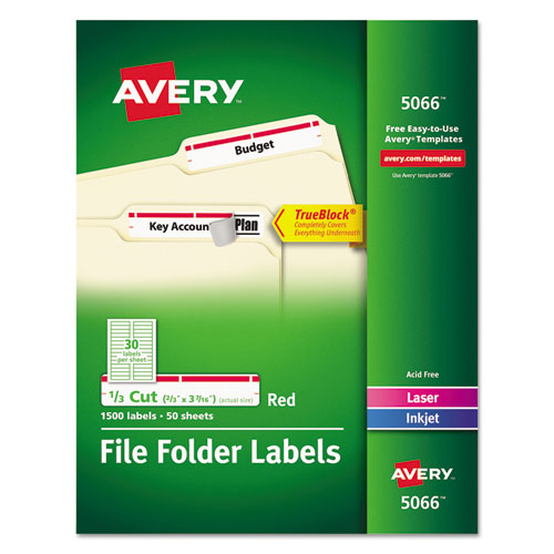 ESAVE5066 - Permanent File Folder Labels, Trueblock, Inkjet-laser, Red, 1500-box