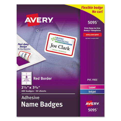 ESAVE5095 - FLEXIBLE ADHESIVE NAME BADGE LABELS, 2 1-3 X 3 3-8, RD, 400-BX