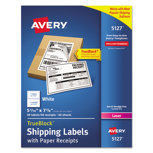 ESAVE5127 - Shipping Labels W-paper Receipt, Trueblock, 5 1-16 X 7 5-8, White, 50-pack