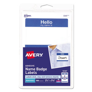 ESAVE5141 - PRINTABLE ADHESIVE NAME BADGES, 2 1-3 X 3 3-8, BLUE "HELLO", 100-PACK