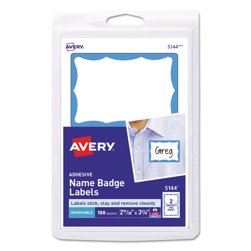 ESAVE5144 - PRINTABLE ADHESIVE NAME BADGES, 2 1-3 X 3 3-8, BLUE BORDER, 100-PACK