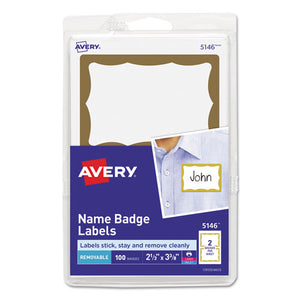 ESAVE5146 - PRINTABLE ADHESIVE NAME BADGES, 2 1-3 X 3 3-8, GOLD BORDER, 100-PACK