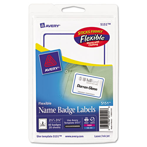 ESAVE5151 - FLEXIBLE ADHESIVE NAME BADGE LABELS, 2 1-3 X 3 3-8, BE, 40-PK