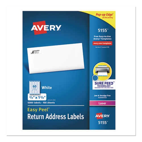 ESAVE5155 - Easy Peel Mailing Address Labels, Laser, 2-3 X 1 3-4, White, 6000-pack