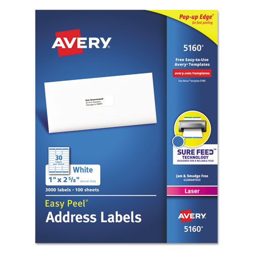 ESAVE5160 - Easy Peel Mailing Address Labels, Laser, 1 X 2 5-8, White, 3000-box