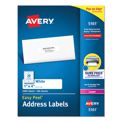 ESAVE5161 - Easy Peel Mailing Address Labels, Laser, 1 X 4, White, 2000-box