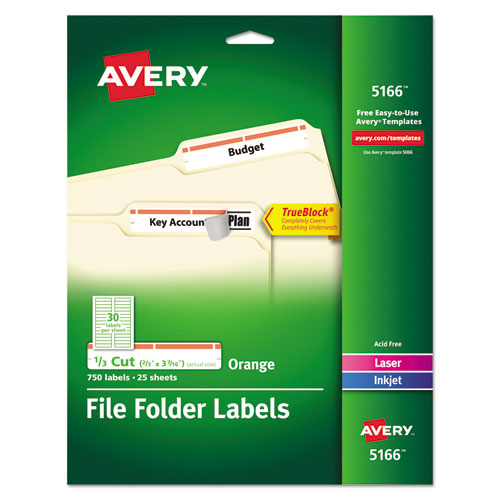 ESAVE5166 - Permanent File Folder Labels, Trueblock, Inkjet-laser, Orange Border, 750-pack