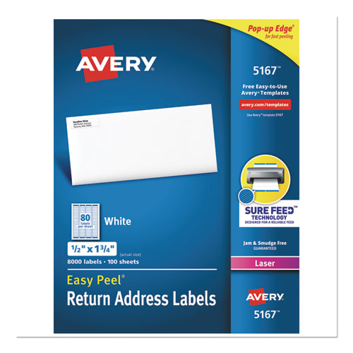 ESAVE5167 - Easy Peel Return Address Labels, Laser, 1-2 X 1 3-4, White, 8000-box