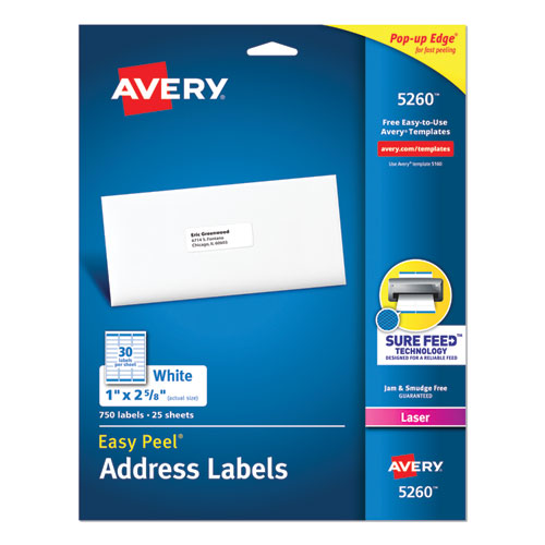 ESAVE5260 - Easy Peel Mailing Address Labels, Laser, 1 X 2 5-8, White, 750-pack