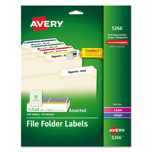 ESAVE5266 - Permanent File Folder Labels, Trueblock, Inkjet-laser, Assorted, 750-pack