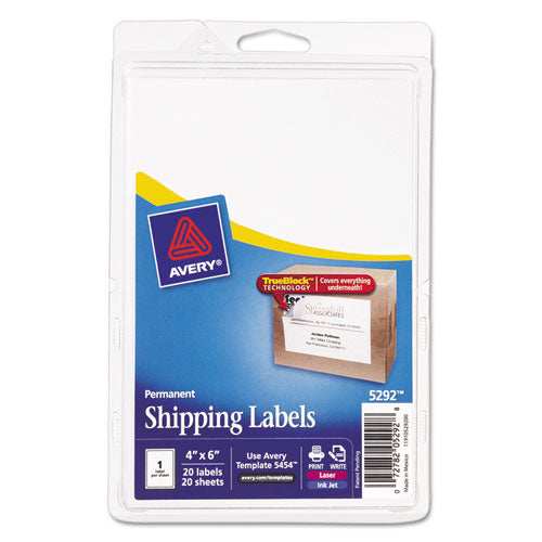 ESAVE5292 - Full-Sheet Labels With Trueblock Technology, Inkjet-laser, 4 X 6, White, 20-pack