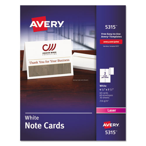 ESAVE5315 - Note Cards, Laser Printer, 4 1-4 X 5 1-2, Uncoated White, 60-pack With Envelopes