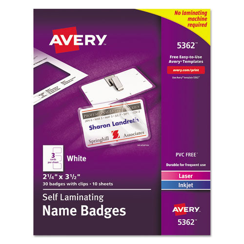 ESAVE5362 - Self-Laminating Laser-inkjet Printer Badges, 2 1-4 X 3 1-2, White, 30-box