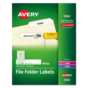 ESAVE5366 - Permanent File Folder Labels, Trueblock, Inkjet-laser, White, 1500-box