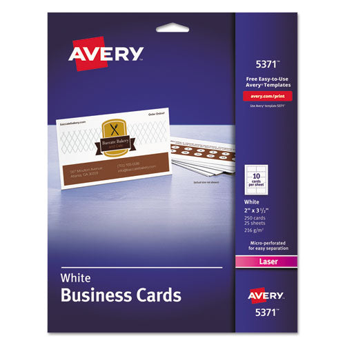 ESAVE5371 - Printable Microperf Business Cards, Laser, 2 X 3 1-2, White, Uncoated, 250-pack