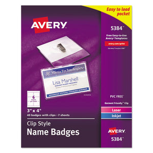 ESAVE5384 - CLIP-STYLE NAME BADGE HOLDERS W-INSERTS, TOP LOAD, 3 X 4, WHITE, 40-BOX