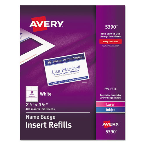 ESAVE5390 - NAME BADGE INSERT REFILLS, HORIZONTAL, 2 1-4 X 3 1-2, WHITE, 400-BOX