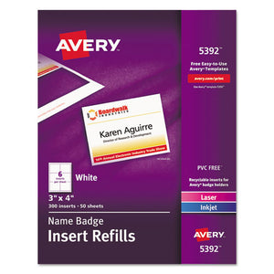 ESAVE5392 - NAME BADGE INSERT REFILLS, HORIZONTAL, 3 X 4, WHITE, 300-BOX