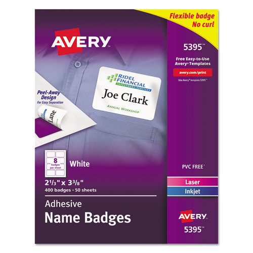 ESAVE5395 - FLEXIBLE ADHESIVE NAME BADGE LABELS, 2 1-3 X 3 3-8, WE, 400-BX