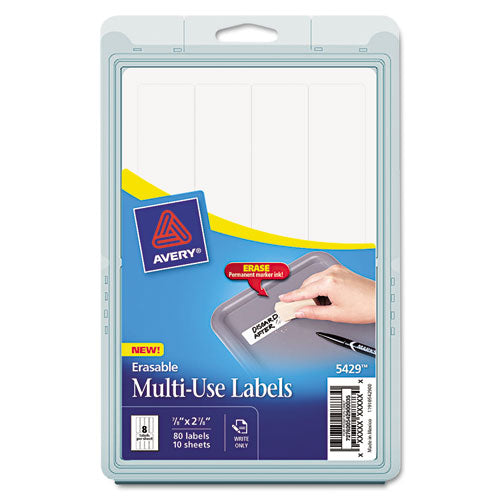 Erasable Id Labels, Inkjet-laser Printers, 0.88 X 2.88, White, 8-sheet, 10 Sheets-pack