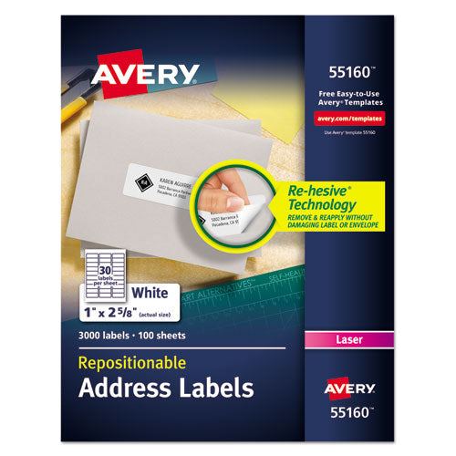 ESAVE55160 - Repositionable Address Labels, Inkjet-laser, 1 X 2 5-8, White, 3000-box