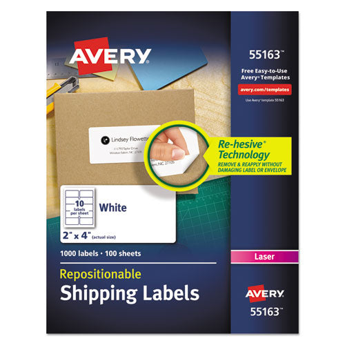 ESAVE55163 - Repositionable Shipping Labels, Inkjet-laser, 2 X 4, White, 1000-box