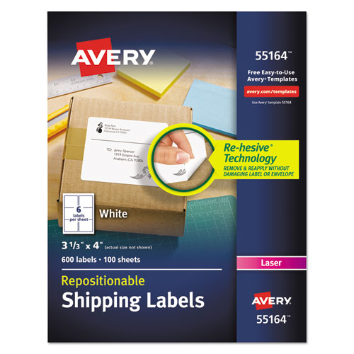 ESAVE55164 - Repositionable Shipping Labels, Inkjet-laser, 3 1-3 X 4, White, 600-box