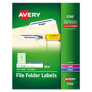 ESAVE5766 - Permanent File Folder Labels, Trueblock, Inkjet-laser, Blue, 1500-box