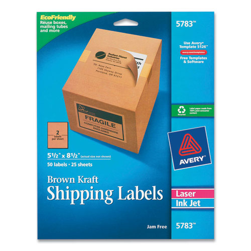 Shipping Labels With Trueblock Technology, Inkjet-laser Printers, 5.5 X 8.5, Brown, 2-sheet, 25 Sheets-pack