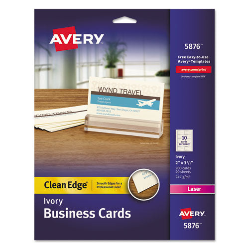 ESAVE5876 - Clean Edge Business Cards, Laser, 2 X 3 1-2, Ivory, 200-pack